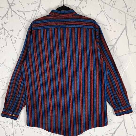 Mel Mat Blue Red Striped Heavyweight Cotton Flannel Shirt - Picture 2 of 3